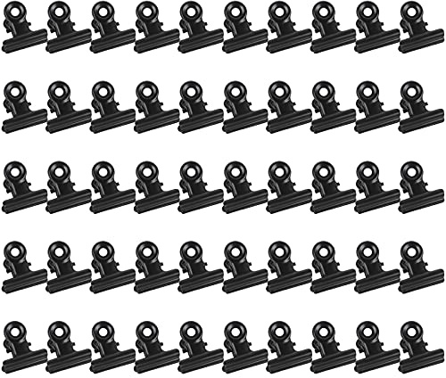 50 clip per cerniera in metallo, 22 mm, clip nere a forma di bulldog con molla resistente per file, sacchetti per alimenti, foto