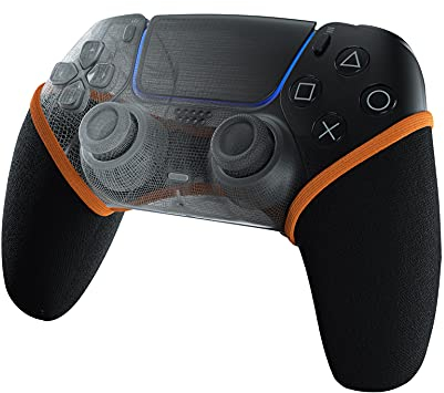 SMART GRIP Housse de manette compatible avec PS5 – La mise à niveau ultime anti-transpiration et antidérapante, lavable (noir/orange)