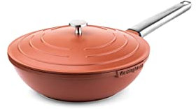 Westinghouse PERFORMANCE SERIES Wok Poêle Wok avec couvercle 28 cm Compatible induction - Pour induction, tous feux et four - Poignée Cool Touch en acier inoxydable - Rouge, WCCW0095028OR