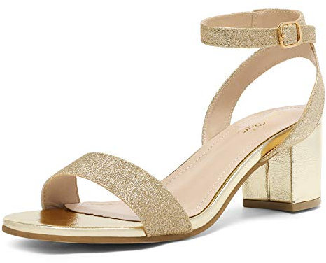 DREAM PAIRS Women's Heeled Sandals Carnival-W,Size 5W,Gold-Glitter,Carnival-W