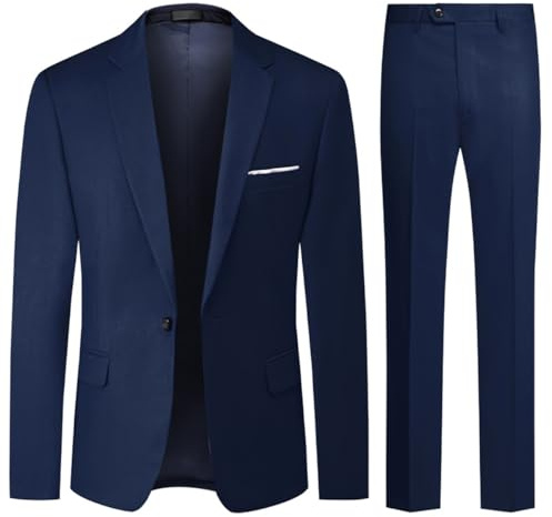 Allthemen Mens Suits 2 Piece Regular Fit Wedding Dress Suit One Button Business Suit Blue M