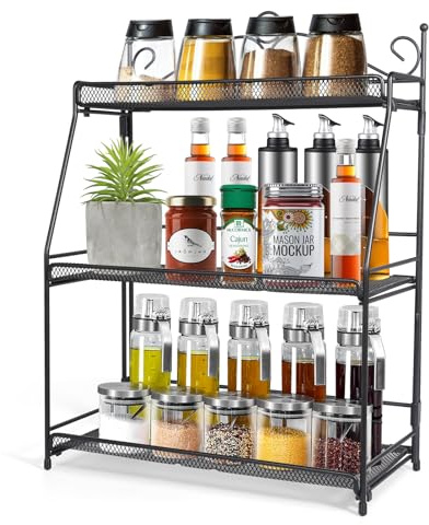 Uten Étagère à épices, Présentoir à épices à 3 étages, Etagère de Rangement Pliable, Porte-épices pour Pots dans la Cuisine, le Placard, Salle de Bain