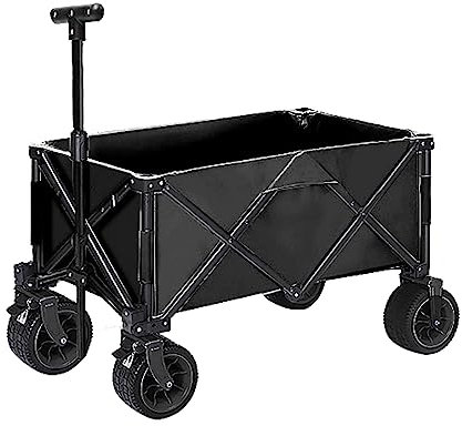 SLDAGe Chariot de Plage Enfant Pliable, Chariot de Jardin avec Frein, Chariot Transport Noir, Roues à 360°, poignée de Traction réglable, Chariot à Main Pliable idéal pour Sport, Shopping, Camping