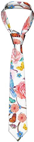 LAMAME Cravatta romantica elegante con stampa floreale di uccelli e farfalle da uomo e da donna, cravatta in seta alla moda per completi, cravatta per affari e banchetti