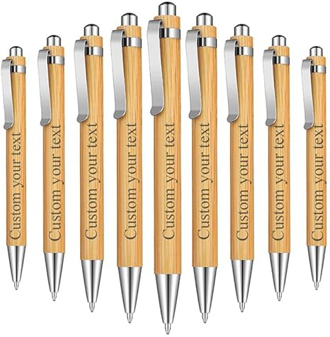 Dhykeran Stylo à bille personnalisé en bambou gravé avec logo d'entreprise pour fête prénatale, baptême, école, cadeau de mariage, 50pcs, jaune