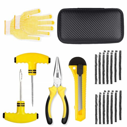 Eidoct Tyre Repair Kit, Car Puncture Repair Kit, Tubeless Tyre Puncture Repair Kit,Emergency Fix Puncture for Auto Car Motorcycle Truck Van - 30 Strings and Storage Box
