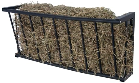 BUYYAH Wall Mount Hay Rack, 40'' Long Livestock Hay Feeder with 25 Gallon Capacity, Carbon Steel Hay Feeder for Sheep, Goats, Horses, Indoor Outdoor Uses