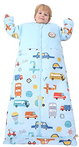 Chilsuessy Sacco nanna invernale 2,5 Tog, per bambini con maniche rimovibili, in cotone biologico, per tutto l'anno, per ragazzi e ragazze, caldo, 2,5 tog/bus, L (100-130 cm)