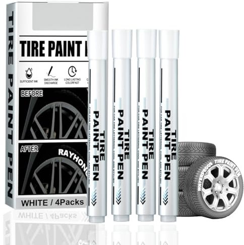 JALEVID Auto Reifenmarkierungsstift 4 Stk., Weiß DIY Reifenstift, Weißer Reifenmarker Wasserfest, Markierstifte Reifenlackstifte Reifen Lackstifte für Auto Motorrad