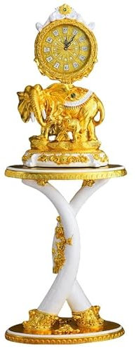 oenyaeu Reloj de mesa de piso a techo, para sala de estar, diseño silencioso, reloj de asiento de elefante, decoración de villa, reloj de pie grande (dorado)