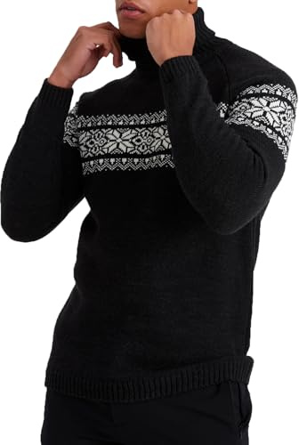 Leif Nelson Pull à col roulé pour homme - Pull norvégien en tricot avec motif d'hiver - Pull chaud à col roulé pour l'automne et l'hiver