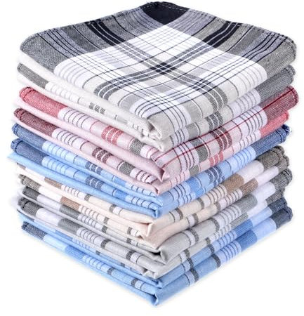 Molain 12 Stück Herren Taschentücher, 40x40 cm Baumwolle, Wiederverwendbar, Karomuster, Ideal für täglichen oder formellen Gebrauch, Geschenkidee, Weiß, Blau, Khaki, Grau