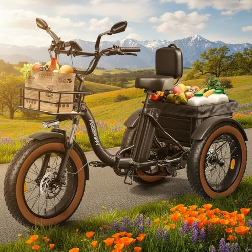 Electric Tricycle for Adults, 960W Max Rear Motor Electric Trike with 48V 648Wh Battery, 20 6061 Aluminum Folding Ebike Frame, 55 Miles Range Cargo Tricycle with Large Basket, 20MPH 3 Wheel Alaskan C