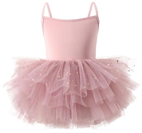 LYZOURBB Baby Girls Camisole Tutu Dresses Strap Shiny Tulle Ballet Leotard Ballerina Costume for Dance Girls 1-6 Years Dusty Pink