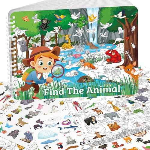 Elfew Livres d'autocollants pour Enfants de 2 à 8 Ans, 400+ Gommettes Enfants 2, 3, 4 ans, Cherche et Trouve Les Animaux, Comprend 20 Livre Autocollants à Thème Caché Pour Les Enfants