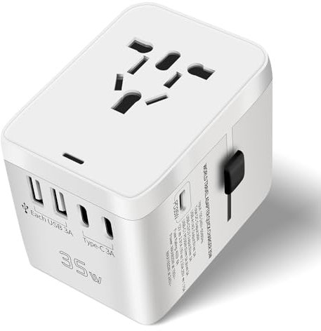 Adaptateur Prise Universelle, avec PD35W+2 USB C+2 USB+1 Prise AC, 6 in1 Adaptateur Universel de Voyage France vers Anglaise UK,USA, EU, AU,Chine Japon Thaïlande＆ 224+ Pays