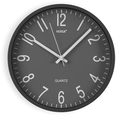 Versa Raven tyst och dekorativ väggklocka, för kök, vardagsrum eller matsal - lätt att läsa, mått (H x L x B) 25 x 4,3 x 25 cm, polypropylen, grå