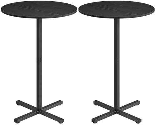 VASAGLE Bartisch 2er Set, Stehtisch, Bistrotisch rund, Balkontisch Indoor, Kleiner hoher Tisch für Hausbar, Wohnzimmer und Esszimmer, 60 x 60 x 104,5 cm, einfacher Aufbau, ebenholzschwarz LBT362B01