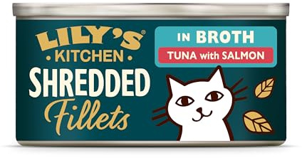 Lily's Kitchen Made with Natural Ingredients Shredded Fillets in Broth with Tuna and Salmon Adult Wet Cat Food Tins 24 x 70g