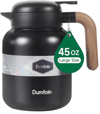 45 Oz Thermal Coffee Carafe, Stainless Steel Insulated Vacuum Coffee Carafes For Keeping Hot, 1.3 Liter Beverage Dispenser (Black)