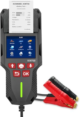 KONNWEI KW700 12V/24V Autobatterie Tester mit Drucker, Digitales Batterie-Analysegerät für PKW, LKW, Motorrad, AGM/GEL/EFB/Lithium Batterien,CCA/EN/DIN Normen, Start-Stopp,Lade- & Startsystem Diagnose