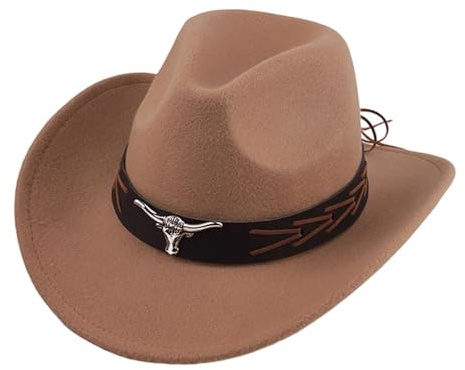 QIUhhpuy Chapeaux Cowboy Style Western pour Hommes,Chapeaux Fedora à Large Bord pour Femme,Costume De Cowgirl,Chapeau Western, De Soleil Chapeau D'éQuitation