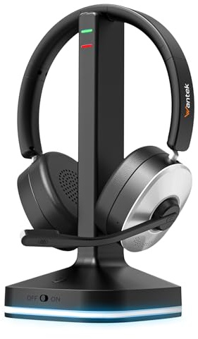 Wantek Cuffie Bluetooth con Microfono,Cuffie Wireless con Dongle USB e Base di Ricarica,Microfono con Riduzione del Rumore,Pulsante Muto per PC Laptop Ufficio Smart Working Call Center Teams Zoom