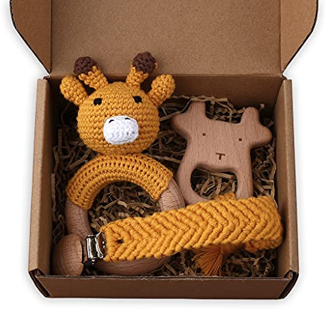 Set di massaggiagengive per bambini, giocattolo per bambini, shaker per ciuccio, clip, catena, agitazione, campana, sonaglio, giocattolo per bambini, scatola da tè