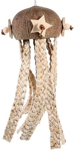 NOLITOY Jouet pour Perroquet en Coquille de Noix de Naturel avec Design à Franges, Jouet de Recherche de Nourriture Robuste pour Oiseaux en Cage, pour Perruches et Kakariki