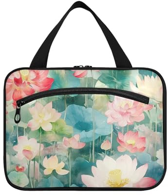 Rosa vattenlilja blommor hängande resebehållare för toalettartiklar med krok designer expanderbar sminkväska för nödvändigheter kvinnor arbete Porta Cosmeticos Mujer para Cartera, Rosa vattenlilja