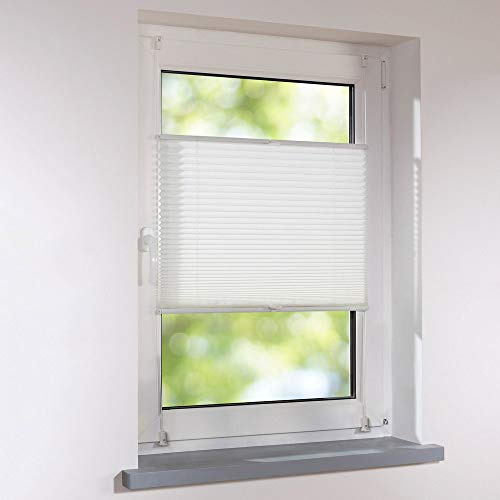 Plissee Faltstore verspannt - Klemmfix UNIVERSAL Faltrollo auf Maß ohne Bohren - 93 x 120 cm - altweiß