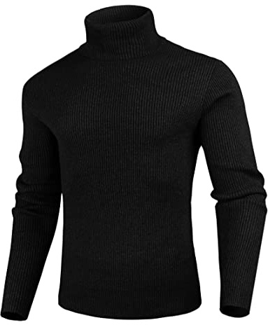Sykooria Maglione Uomo Invernale Dolcevita, Maglioncino a Collo Alto Manica Lunga Maglia Lupetto Sweater Maglioni Costine Slim Fit, Nero M