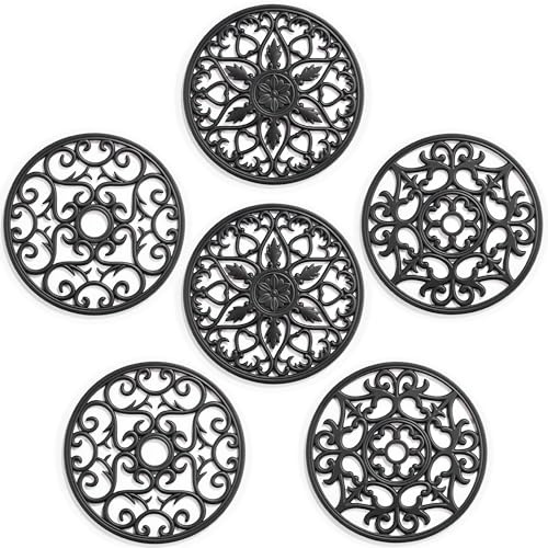 SMARTAKE 6 Set Silicone Trivet Mats for Hot Dishes, Heat Resistant Pots and Pans Holders, Non-Slip Flexible Hot Pads Coasters for Countertops Table, Modern Kitchen Decor Accessories (Black)