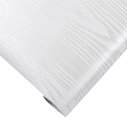 Hode Matt White Vinyl Wrap For Kitchen Cupboards Furniture, Wood Effect Sticky Back Plastic Roll, Worktop Vinyl Covering Furniture Stickers, Self Adhesive Wallpaper Contact Paper 40x500cm