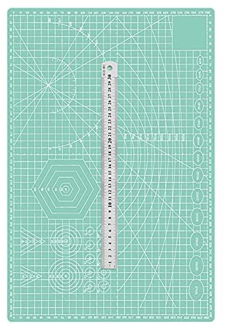 TEN-HIGH A3 självläkande skärmatta, ljusgrön 2 mm tjock, pysselunderlägg 45 cm x 30 cm, med stållinjal