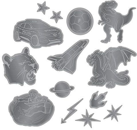Step by Step Set reflektierende Sticker, Schwarz, 11 Sticker, Textilsticker, wasserfest, für Ranzen, Rucksack und Kleidung