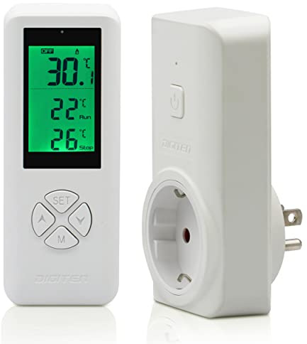 WTC100 Kabellose Temperaturgesteuerte Steckdose, digitaler Steckerthermostat Auslass mit Fernbedienung, eingebautem Tempsensor, Heizung und Kühlung für Klimaanlagen, Heizungen 15A Thermostat