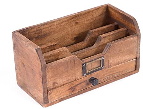 DESIGN DELIGHTS BRIEFABLAGE Juna | Mahagoni Holz, 3 Fächer mit Schublade, 25 cm | Briefsammler, Büro Organizer, Briefhalter, Schreibtisch Dokumentenhalter