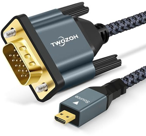 Twozoh Micro HDMI auf VGA Kabel 1M, Vergoldet und Geflochten Micro HDMI to VGA (Stecker auf Stecker), unterstützt 1080P, 720p, kompatibel mit Laptop, Projektor, HDTV