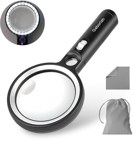 GABORISH Lupe mit Licht, 10X 20X 45X Handlupe mit Licht, Magnifying Glass mit 30 LED und 1 UV, Vergrößerungsglas zum Lesen, Inspektion, Münzen, Schmuck, Erkundung, Leselupe für Senioren Groß