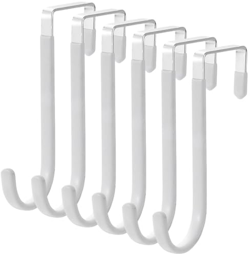 6 ganci da porta rivestiti in plastica bianca (125 mm x 45 mm), ganci per porta, ganci in metallo, appendiabiti, ganci in acciaio inox, ganci per porta con superficie in gomma morbida per evitare