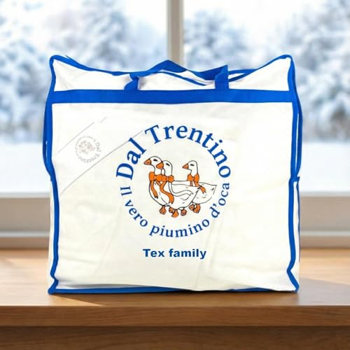 Piumino d’Oca 1 Piazza e Mezza Trentino, Piumone Invernale Caldo e Soffice, 100% Piuma d’Oca Naturale, Imbottitura 360 g/m², Certificato OEKO-TEX - Cm. 200x200
