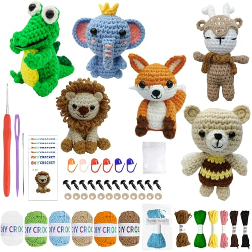 Kit Crochet pour Débutants 6 Pièces | Pack Tricot Démarrage Adulte & Enfant, Tutoriels Vidéo Anglais Inclus, Cadeau Parfait pour Hobbyistes (Vacances/Cadeaux Anniversaires)