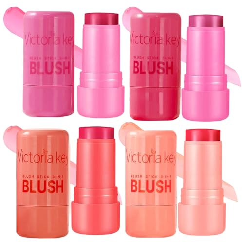 4 Stück Milk Jelly Blush 3-IN-1 Milk Jelly Blush Stick für Augen Wange und Lippen Langanhaltend & Aufbaubar mit Hyaluronsäure & Aloe Leicht Atmungsaktiv Make-Up-Set Für Mädchen Frauen