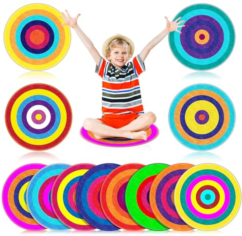 Drydiet 12 Pcs Carpet Circle Seats for Classroom 16 Rainbow Classroom Round Rug Non Slip Colorful Floor Mats Soft Thin Circle Time Mat for School Learning Playing Areas Group Activity Yoga Decor
