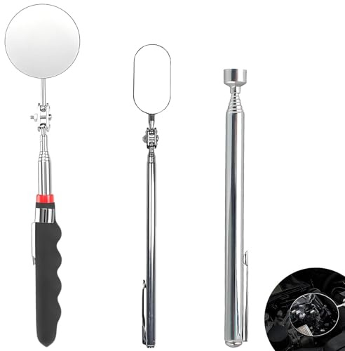 JIUCHAOTONG Set di 2 specchietti telescopici per ispezione auto, con manico telescopico, specchio telescopico a 360 gradi, con 1 specchio di ispezione circolare, per ispezioni veicoli