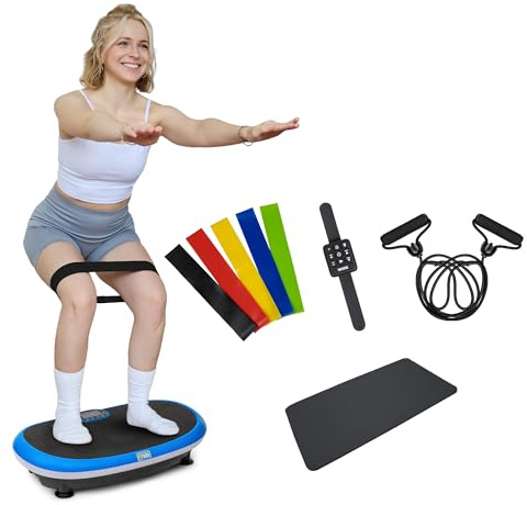 Fitvids Vibration Plate Exercise Machine Workout Vibration Fitness Platform with Resistance Loops and Resistance Band – 3D – 3D-Black – Blue/Black