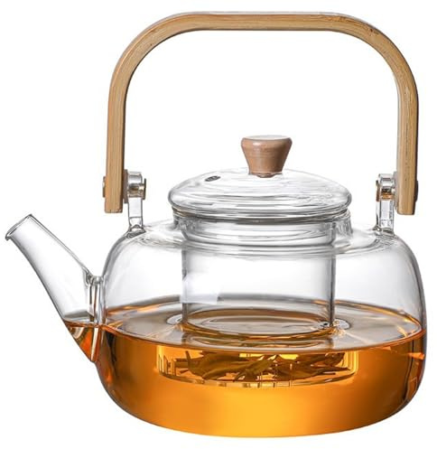 Tekanna i glas med infusionsöm, 1 l glas tekanna tekanna tekanna för spis, induktionstopp, klar kastrull med infusionsenheter för lös, blommande blomma