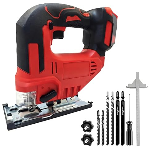 Bekasa Scie sauteuse sans fil pour batterie Milwaukee, outil de scie sauteuse électrique avec 3 coupes orbitales biseautées à 45 °, lumière LED, outil de coupe avec 6 lames pour bois, métal, PVC
