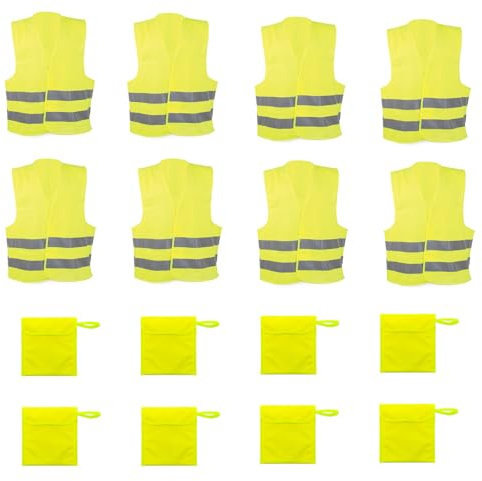 Deliex delicias de Extremadura Pack 8 Chalecos Reflectantes Amarillos Homologados y 8 Fundas - Talla única - Chaleco homologado DGT - Certificado ISO